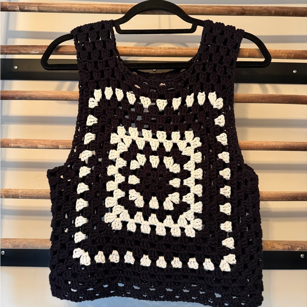 Ashley Rogers Aspen Black and White Crochet Knit Top